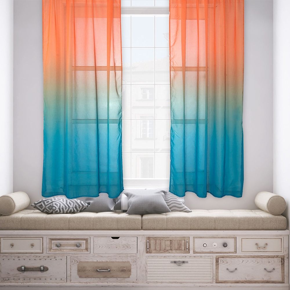 1X Gradient Curtain Polyester Curtains Gradient Semi Voile Rod Pocket Curtains for Bedroom and Living Room Gradient Window Drapes Room Darkening Curtains for Living Room Curtain