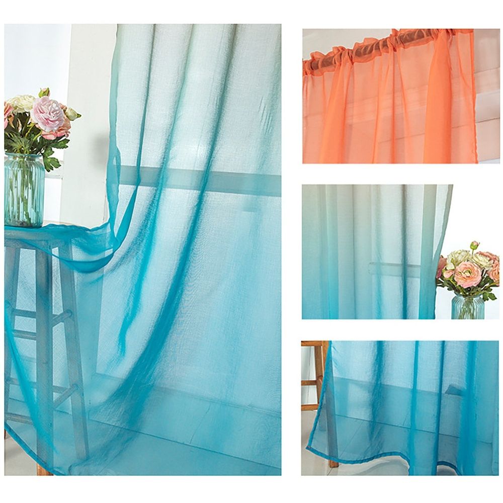 1X Gradient Curtain Polyester Curtains Gradient Semi Voile Rod Pocket Curtains for Bedroom and Living Room Gradient Window Drapes Room Darkening Curtains for Living Room Curtain