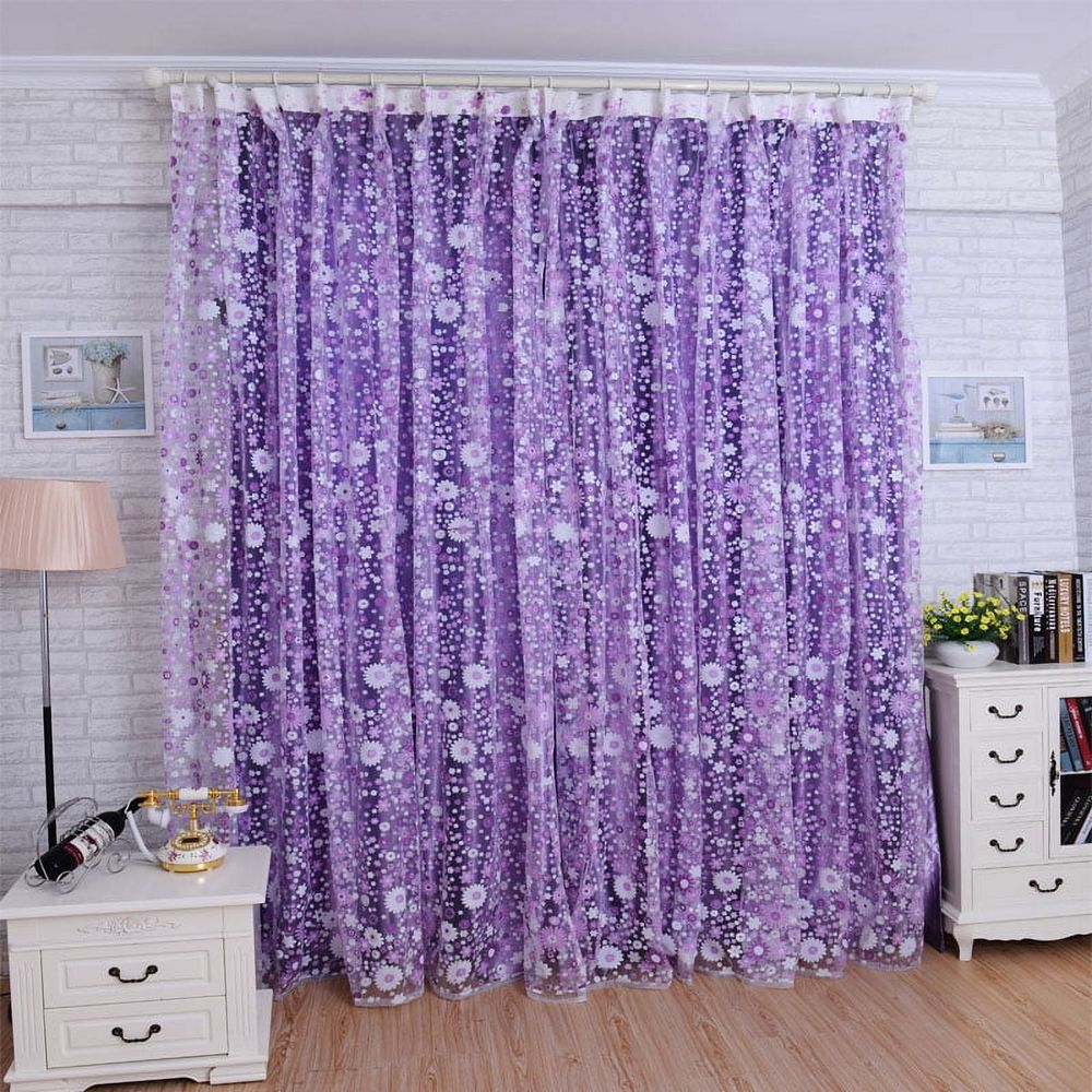 1 Pc Organza Curtain (200Cm X 100Cm) Door Divider Voile Print Window Floral Curtain Room Curtain Decor