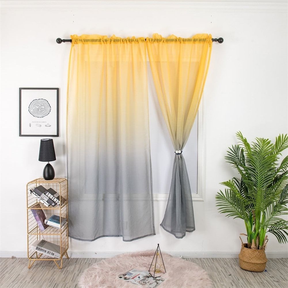 2m Length Yellow and Grey Sheer Curtains 1 Panels Set Window Curtains for Bedroom Kitchen Decor,Bright Yellow and Light Gray