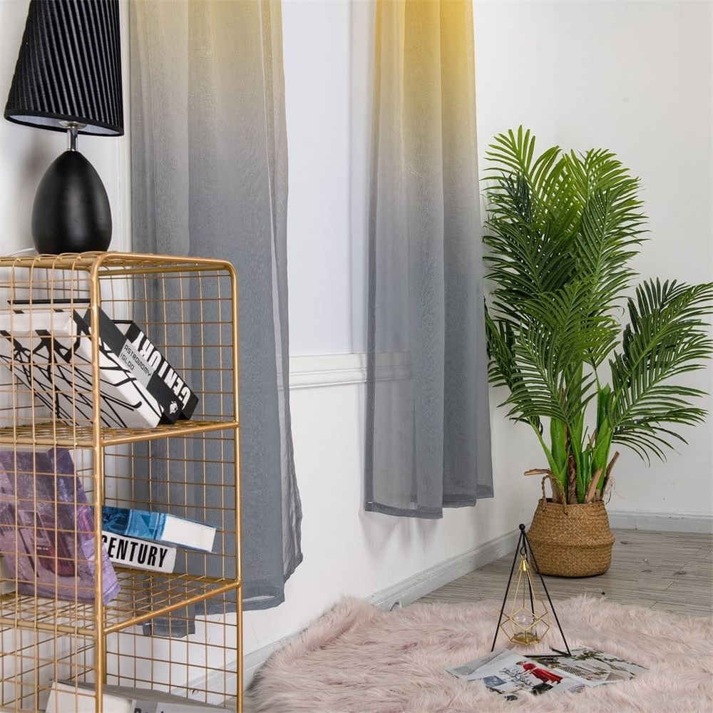 2m Length Yellow and Grey Sheer Curtains 1 Panels Set Window Curtains for Bedroom Kitchen Decor,Bright Yellow and Light Gray