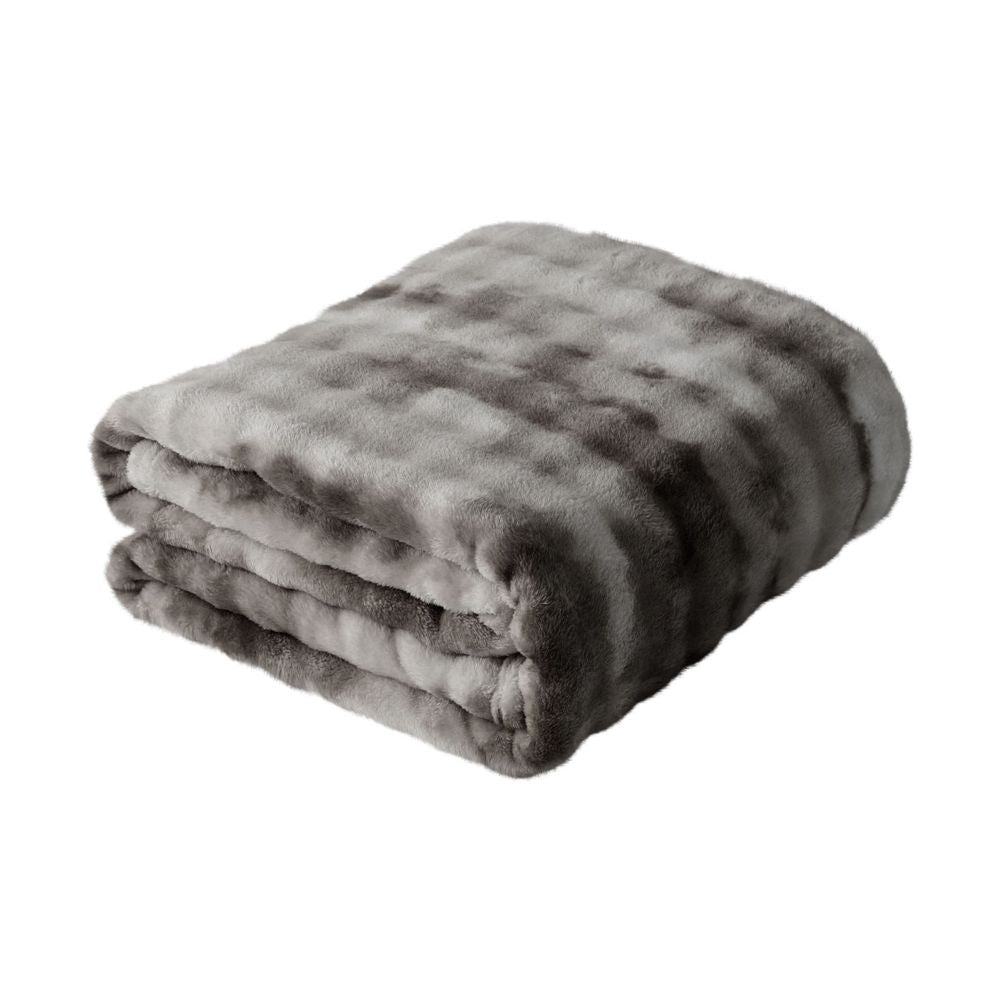 Ruched Luxury Faux Fur Throw Blanket black Tie-dye Rabbit Fur Blanket for Couch, Living Room, Fuzzy, Soft, Plush, Cozy, Elegant with Reversible Mink Blanket black, 59"x78