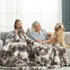 Ruched Luxury Faux Fur Throw Blanket black Tie-dye Rabbit Fur Blanket for Couch, Living Room, Fuzzy, Soft, Plush, Cozy, Elegant with Reversible Mink Blanket black, 59"x78