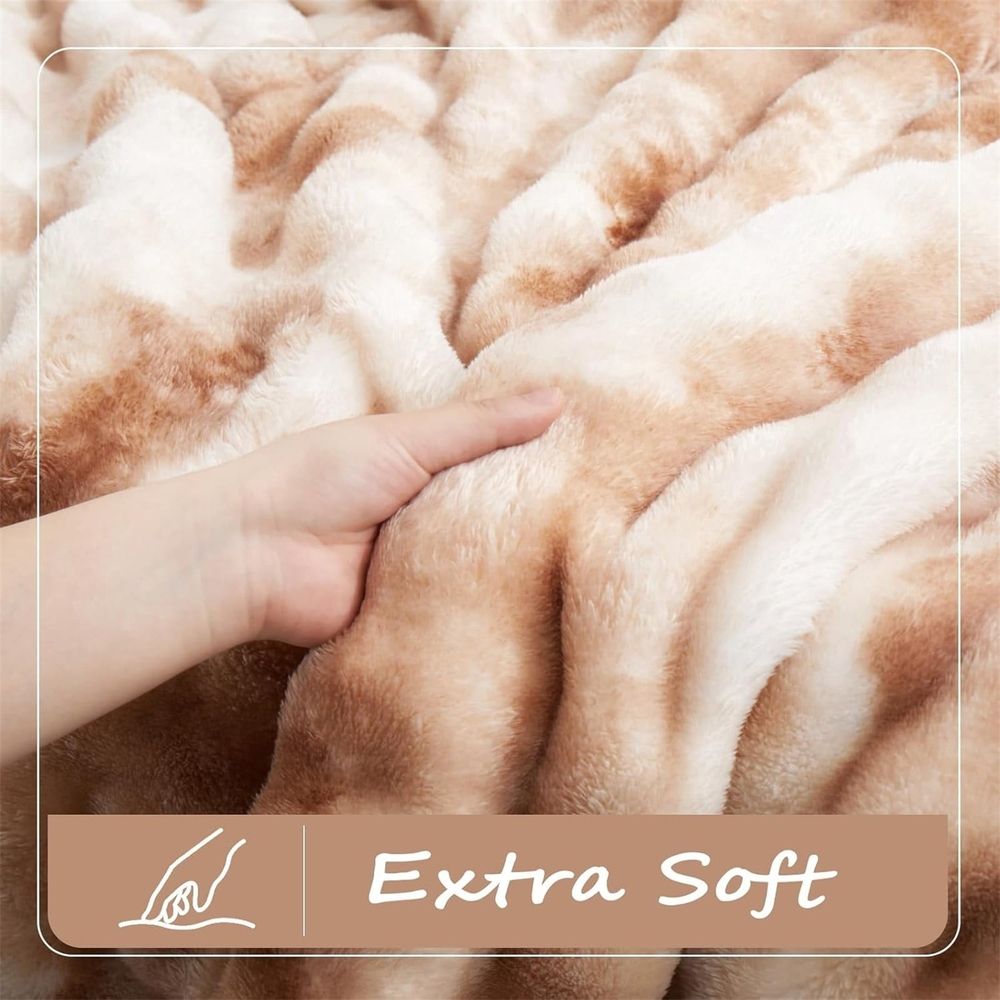 Ruched Luxury Faux Fur Throw Blanket black Tie-dye Rabbit Fur Blanket for Couch, Living Room, Fuzzy, Soft, Plush, Cozy, Elegant with Reversible Mink Blanket black, 59"x78