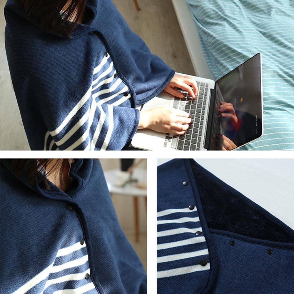 Fleece Wearable Blanket with Buttons - Comfy Poncho Throw Flannel Blanket Shawl(135*80cm)