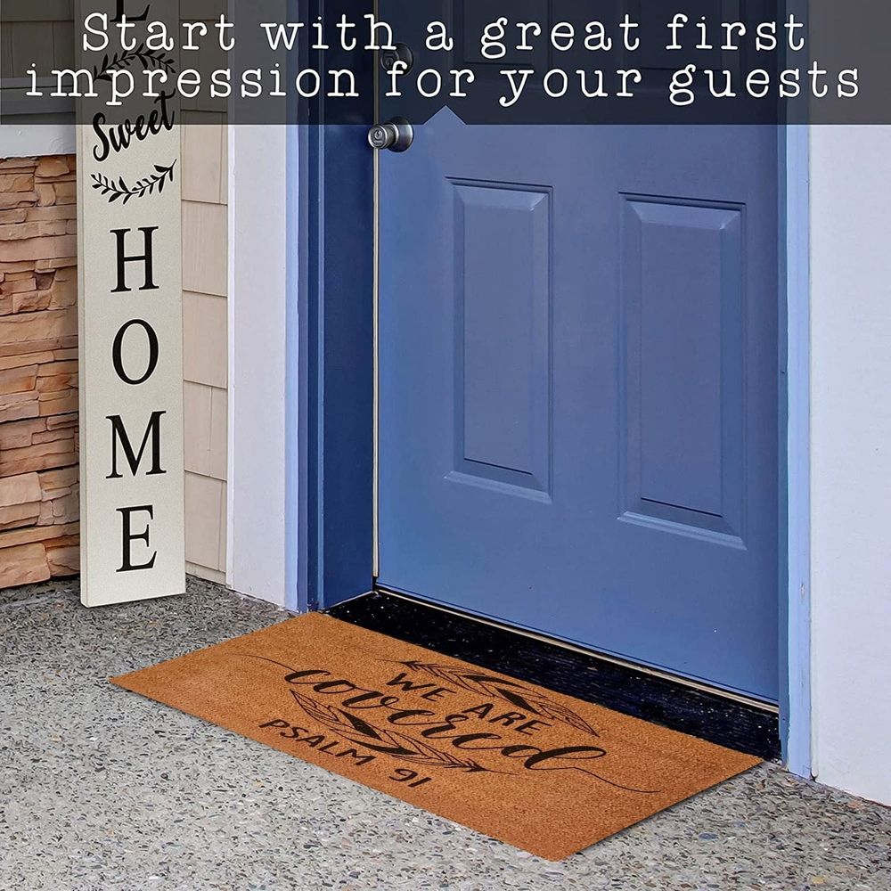 We are Covered  91 Funny Door Mats Outside Coir Doormat for Home Entrance,Front Door mat,Indoor Entrance Embroidered Welcome Rubber Rugs Home Christmas New Year Decor 24”x 15”