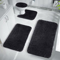 Absorbent 4-Piece Microfiber Bath Rug Set | Non-Slip Bathroom Rug, Contour Mat & Toilet Seat Cover, Machine Washable, Dark Gray