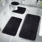Absorbent 4-Piece Microfiber Bath Rug Set | Non-Slip Bathroom Rug, Contour Mat & Toilet Seat Cover, Machine Washable, Dark Gray