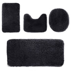 Absorbent 4-Piece Microfiber Bath Rug Set | Non-Slip Bathroom Rug, Contour Mat & Toilet Seat Cover, Machine Washable, Dark Gray