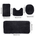 Absorbent 4-Piece Microfiber Bath Rug Set | Non-Slip Bathroom Rug, Contour Mat & Toilet Seat Cover, Machine Washable, Dark Gray