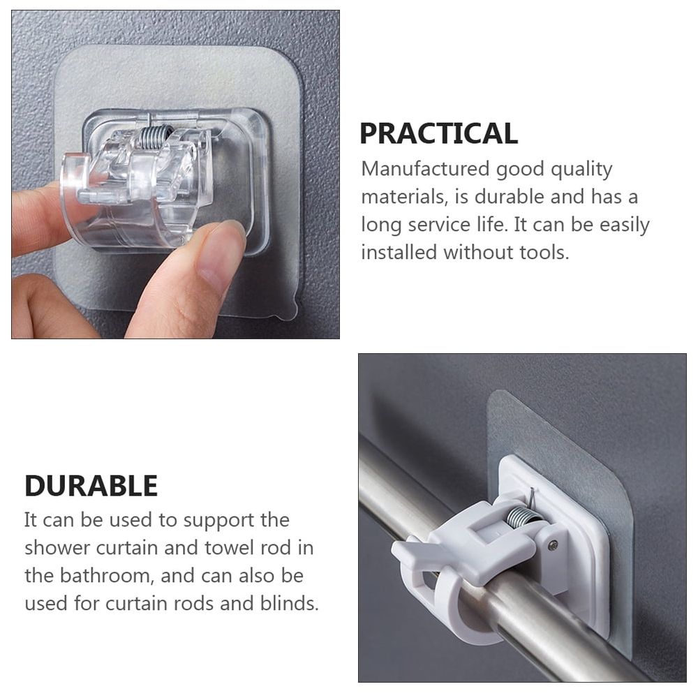 2 Pcs Hook up Adhesive Curtain Rods Poles Curtains Transparent