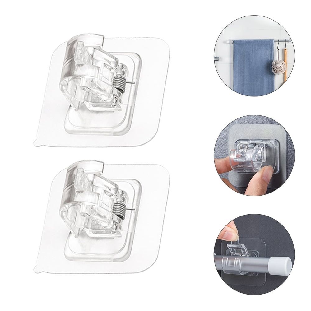 2 Pcs Hook up Adhesive Curtain Rods Poles Curtains Transparent