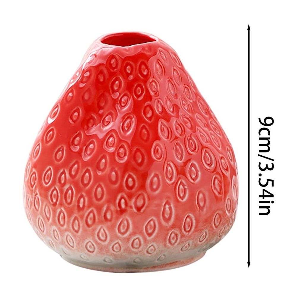 Strawberry Shaped Ceramic Vase, Cute Desktop Planter for Fresh Flowers and Faux Blooms, Decorative Home Decor Accent for Living Room, Office Desk, and Tabletop Centerpiece Gift