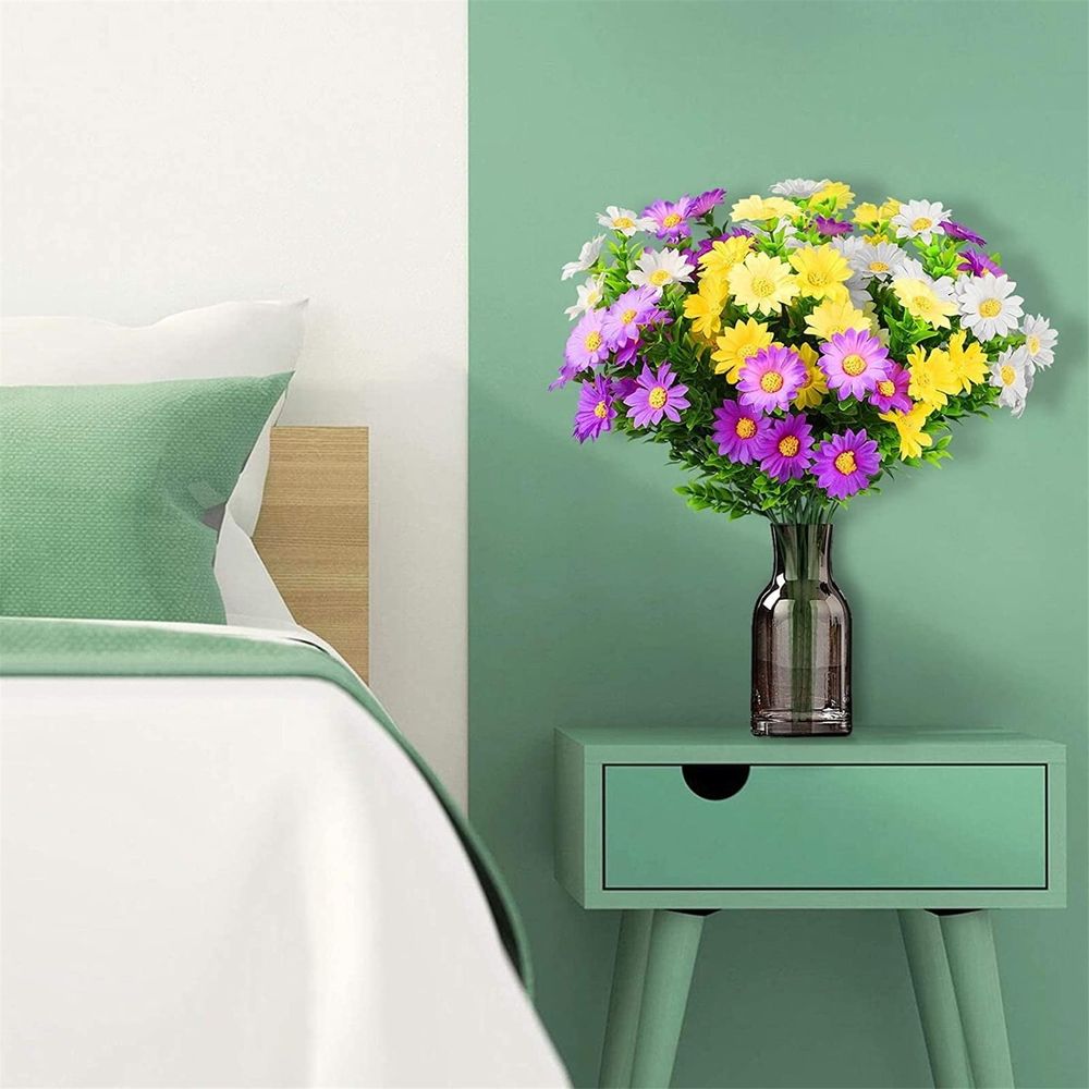 Artificial Plants for Outdoors 6 Bundles Artificial Daisies Flowers Silk Cemetery Flower Daisy Plastic Memorial Bouquet for Hanging Window Box Home Table Centerpieces Decor