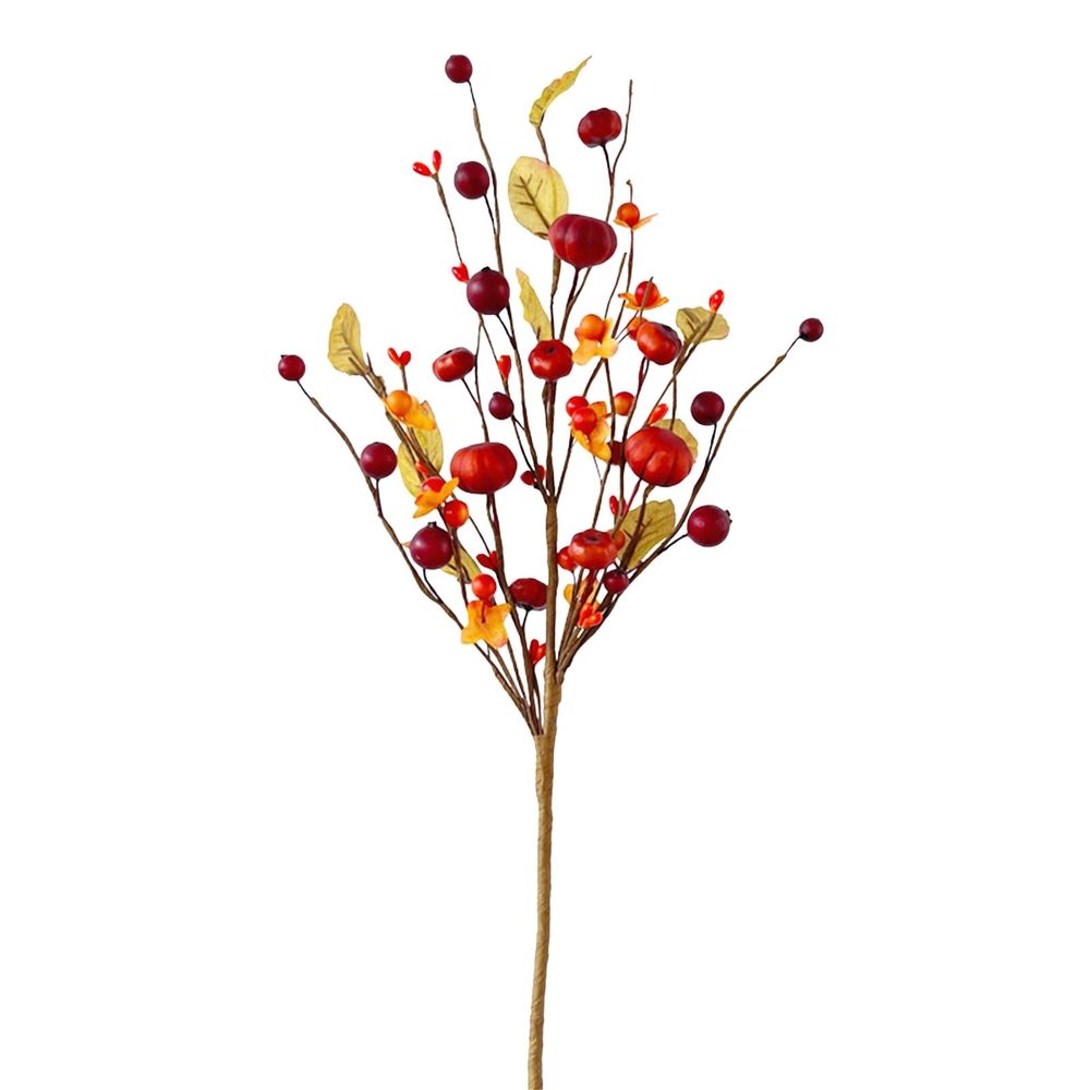 Artificial Pumpkin Berry Branches, Fall Plant Picks and Stems with Berries, for Home, Kitchen, Party Table Centerpiece, Autumn, Thanksgiving, and Christmas Decoration