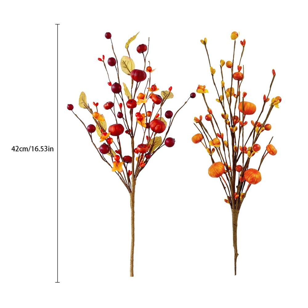 Artificial Pumpkin Berry Branches, Fall Plant Picks and Stems with Berries, for Home, Kitchen, Party Table Centerpiece, Autumn, Thanksgiving, and Christmas Decoration