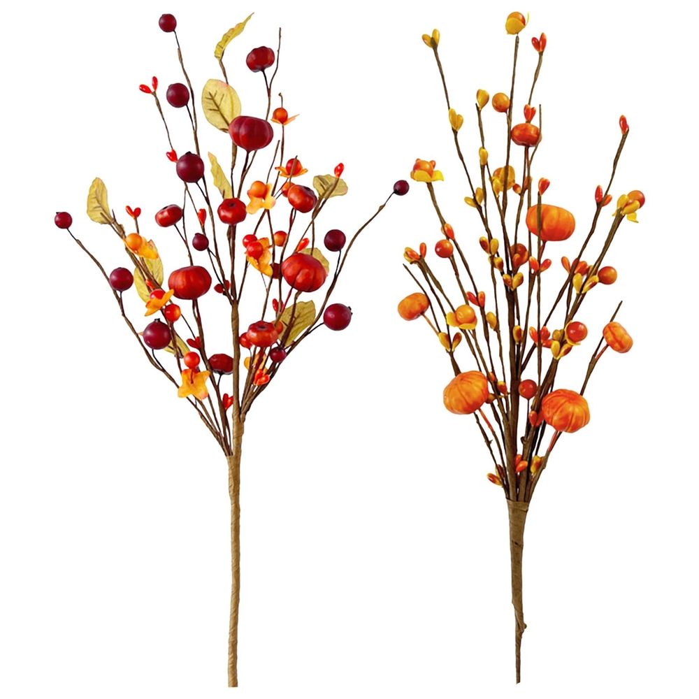 Artificial Pumpkin Berry Branches, Fall Plant Picks and Stems with Berries, for Home, Kitchen, Party Table Centerpiece, Autumn, Thanksgiving, and Christmas Decoration