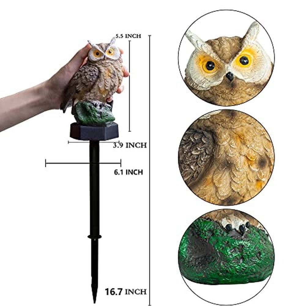 2 Pack Owl Figure Solar LED Lights,Resin Garden Waterproof Decorations with Stake for Outdoor Yard Pathway Outside Patio Lawn Decor to Scare Birds Away,Gifts For Women,Owl Lovers