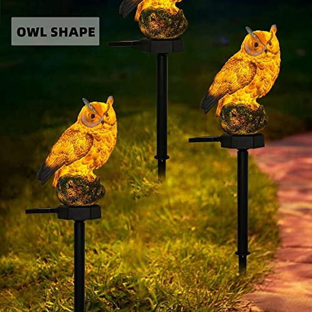 2 Pack Owl Figure Solar LED Lights,Resin Garden Waterproof Decorations with Stake for Outdoor Yard Pathway Outside Patio Lawn Decor to Scare Birds Away,Gifts For Women,Owl Lovers