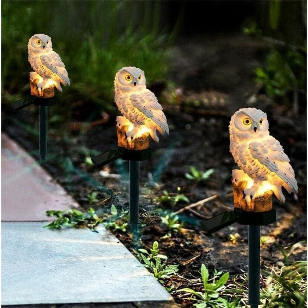 2 Pack Owl Solar Lights Outdoor Garden Resin Waterproof Garden Decorations with Stake for Patio,Yard,Lawn,Walkway Decoration Scare Birds Away(White)