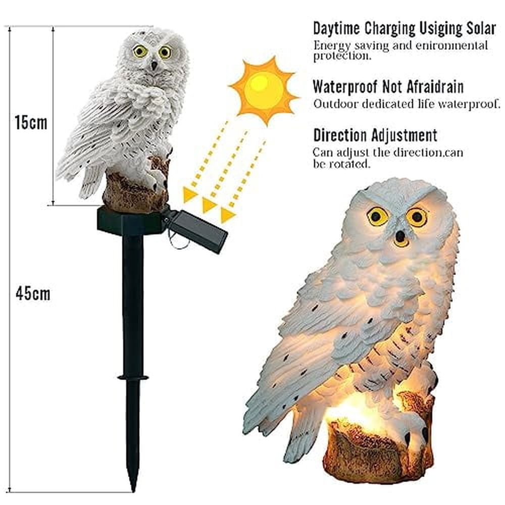 2 Pack Owl Solar Lights Outdoor Garden Resin Waterproof Garden Decorations with Stake for Patio,Yard,Lawn,Walkway Decoration Scare Birds Away(White)