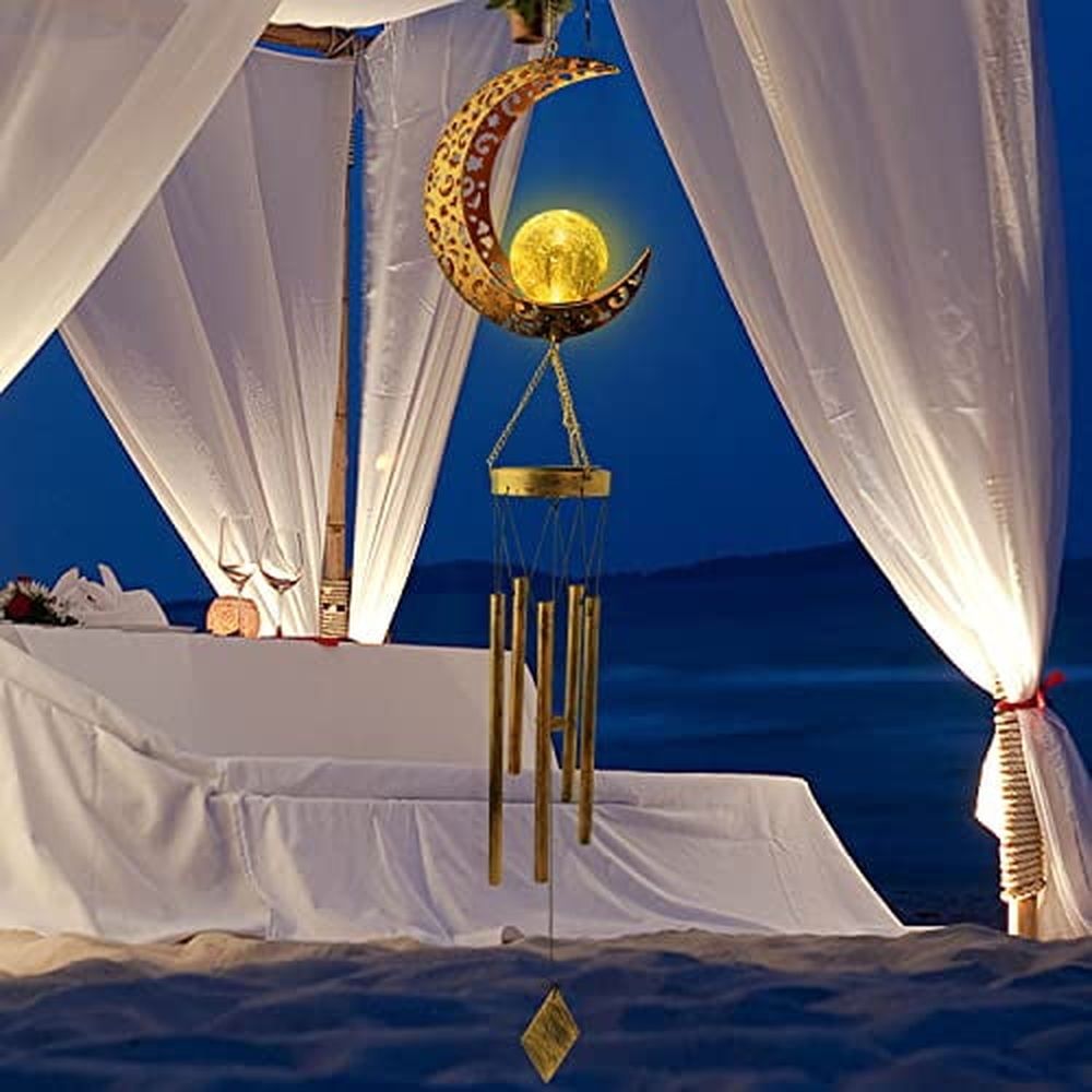 Moon Solar Lights Wind Chimes for Outside Gift for Women Gifts for Mom Grandma Birthday Gifts Large Moon Decor Windchimes Outdoors Gardening Gift for Outdoor Patio Yard Porch Solar Moon Night Lights