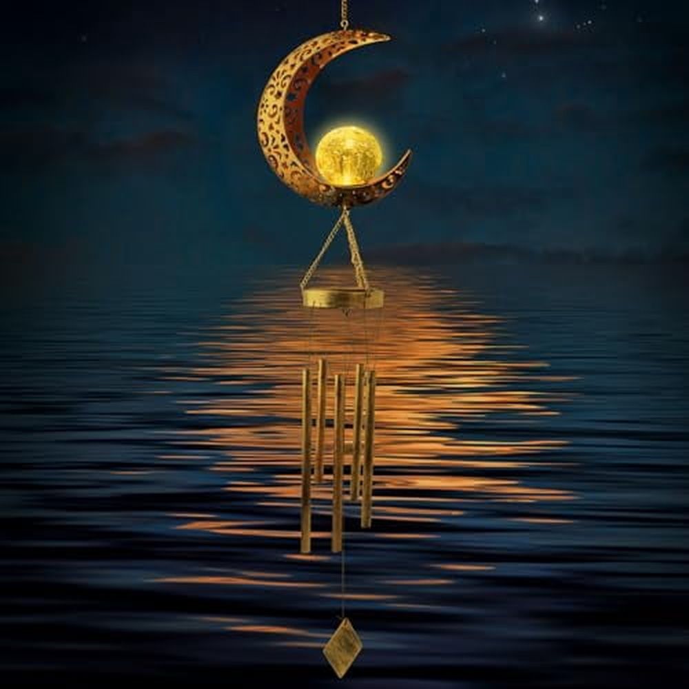Moon Solar Lights Wind Chimes for Outside Gift for Women Gifts for Mom Grandma Birthday Gifts Large Moon Decor Windchimes Outdoors Gardening Gift for Outdoor Patio Yard Porch Solar Moon Night Lights