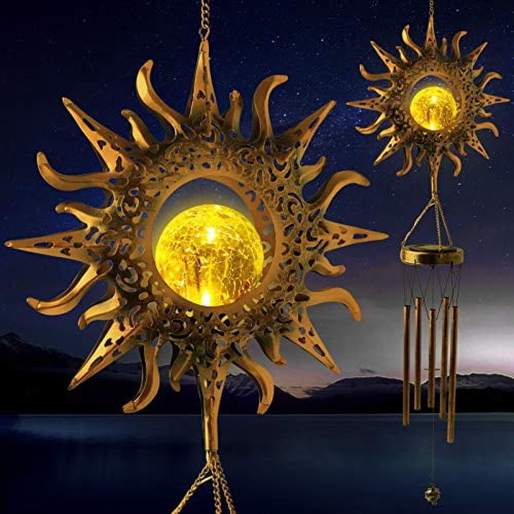 Solar Sun Light Wind Chimes for Outside for Women Gifts for Mom Grandma Wife Birthday Gift Crackle Glass Ball Windchimes Gardening Gift for Outdoor Patio Decor Yard Porch Decorations