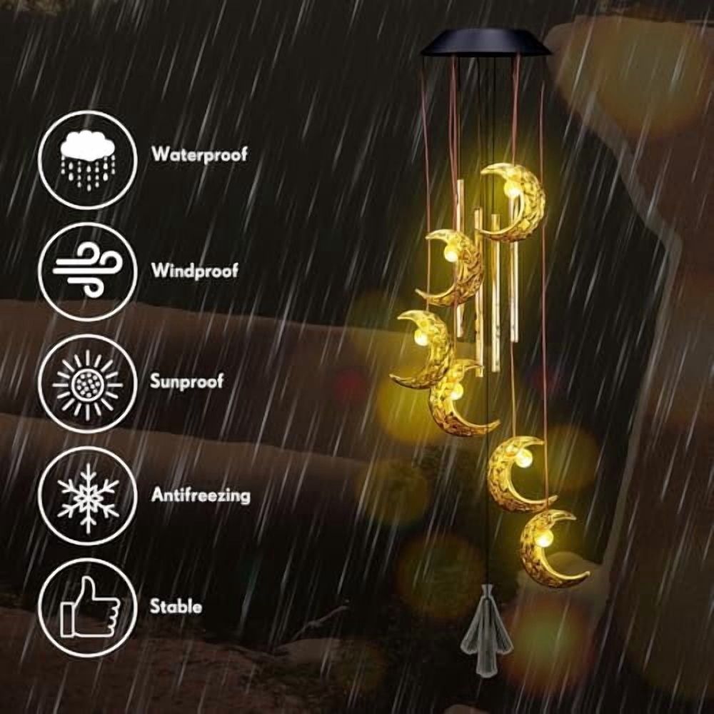 Solar Wind Chimes for Outside Waterproof Hanging Wind Chimes Lights Outdoor Decor Yard Garden Gifts for Mother Mom Grandma Wife Neighbors (Moon)
