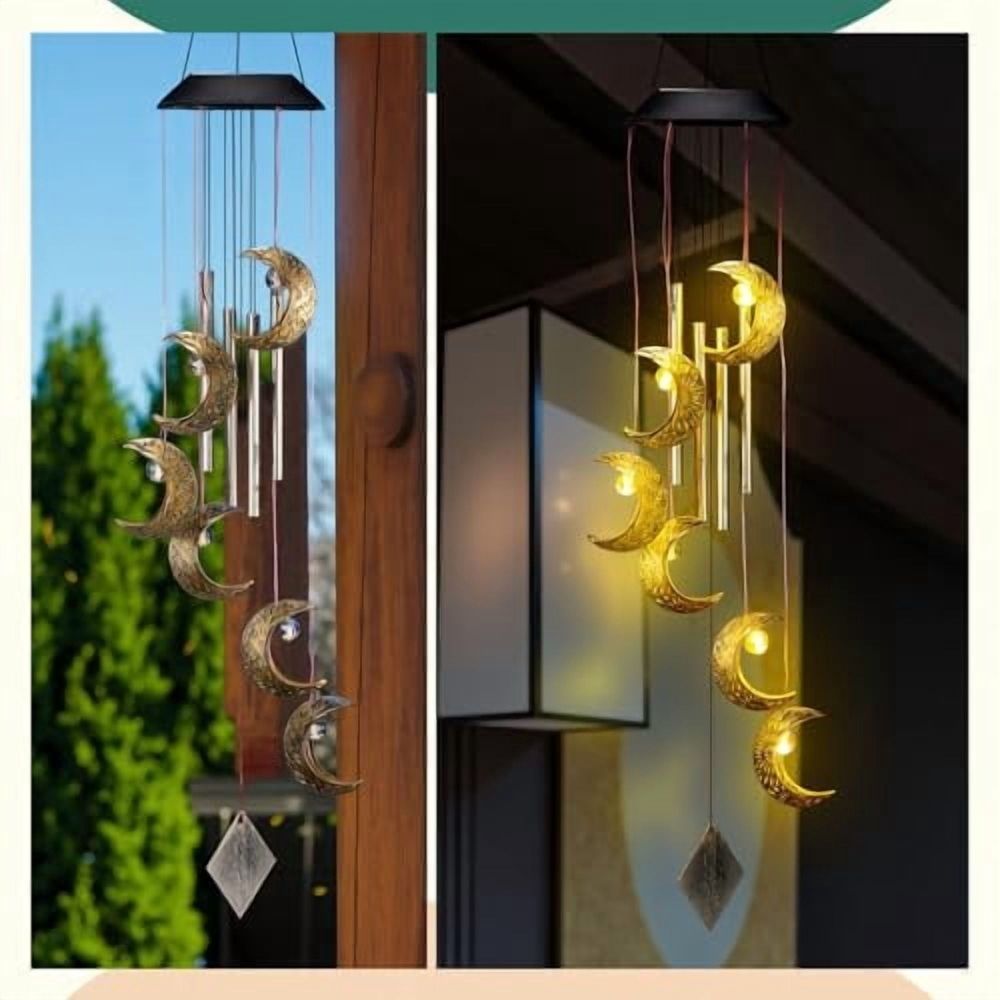 Solar Wind Chimes for Outside Waterproof Hanging Wind Chimes Lights Outdoor Decor Yard Garden Gifts for Mother Mom Grandma Wife Neighbors (Moon)