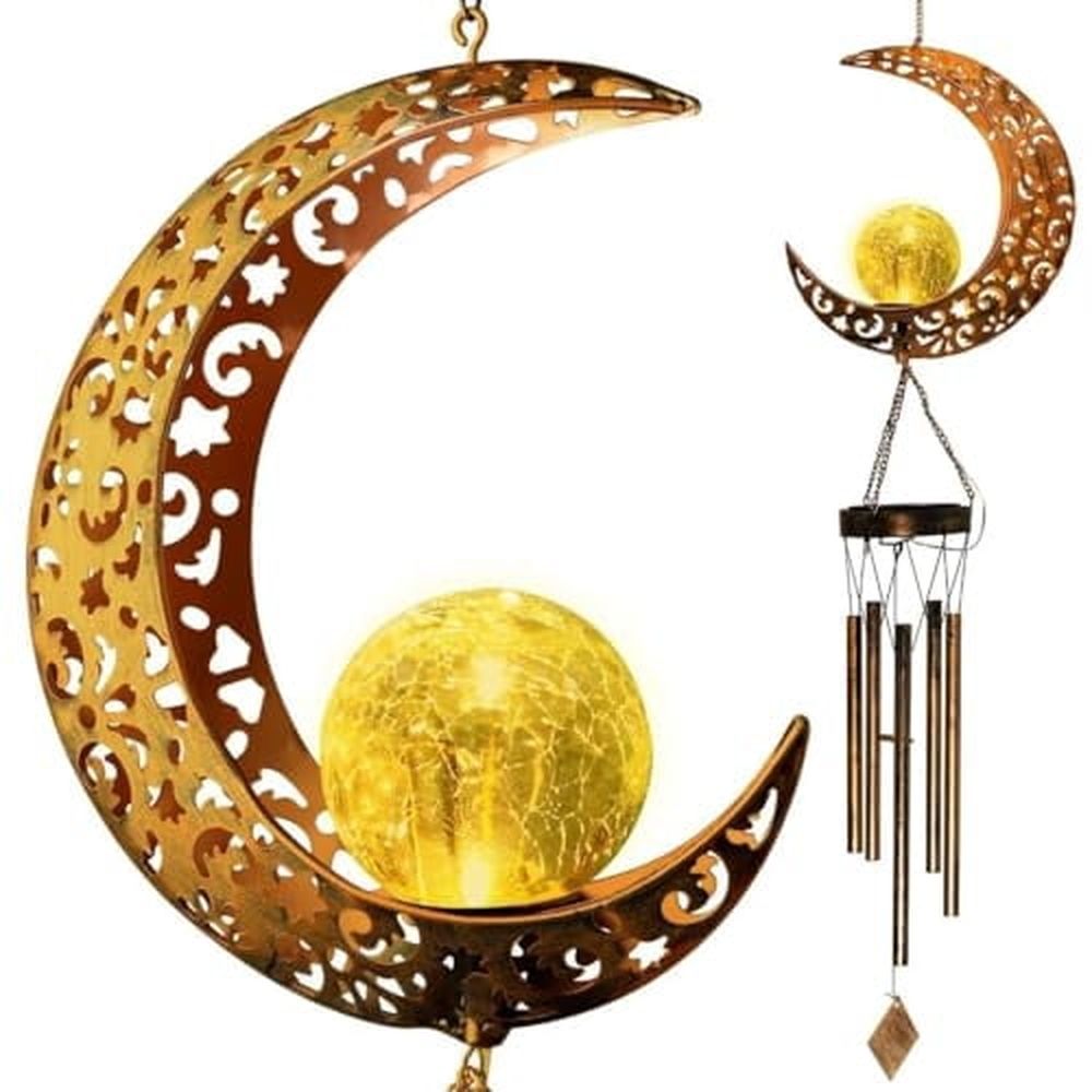 Wind Chime Solar Moon Decor,Mother's Day,Christmas,Thanksgiving Gift for Women,Mother,Grandma,Wife,Birthday Gift Crackle Glass Ball Windchimes Gardening Gifts,Patio Decor,Yard Porch Decorations