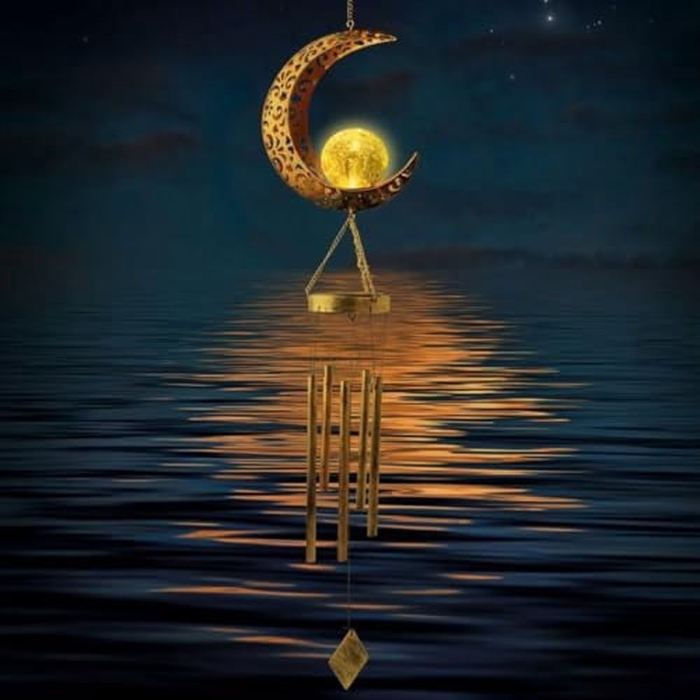 Wind Chime Solar Moon Decor,Mother's Day,Christmas,Thanksgiving Gift for Women,Mother,Grandma,Wife,Birthday Gift Crackle Glass Ball Windchimes Gardening Gifts,Patio Decor,Yard Porch Decorations