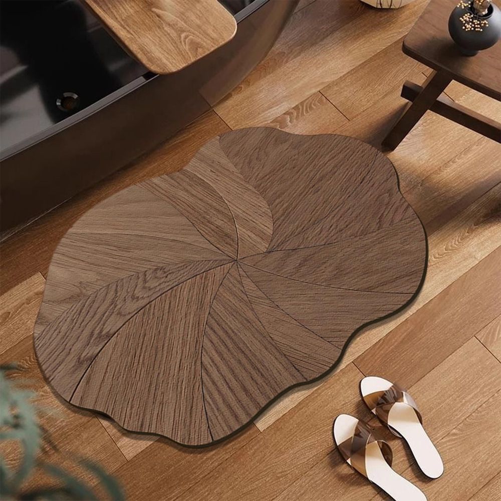 Diatomaceous Earth Bath Mat, Wood Grain Textured Bathroom Floor Pad, Solid Surface Quick Dry Mat for Shower Entrance and Non Fabric Bathroom Rug Alternative