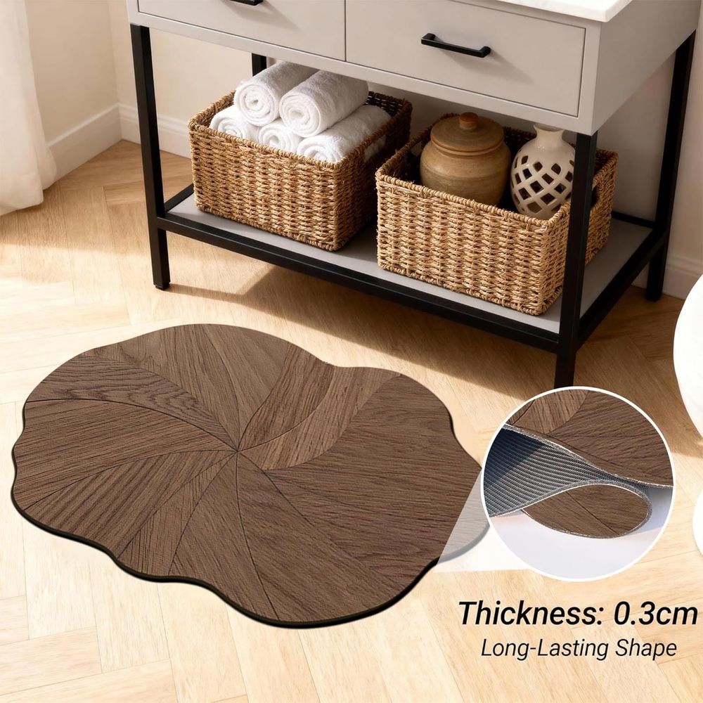 Diatomaceous Earth Bath Mat, Wood Grain Textured Bathroom Floor Pad, Solid Surface Quick Dry Mat for Shower Entrance and Non Fabric Bathroom Rug Alternative