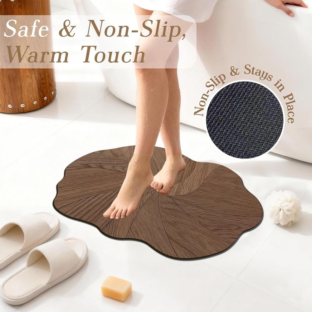 Diatomaceous Earth Bath Mat, Wood Grain Textured Bathroom Floor Pad, Solid Surface Quick Dry Mat for Shower Entrance and Non Fabric Bathroom Rug Alternative