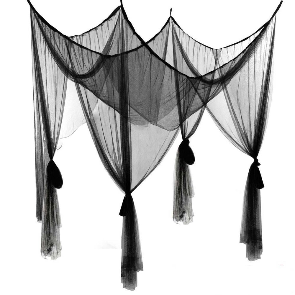 4 Corners Black Bed Canopy Curtains for Twin Full Size Bed,Highly Breathable,Soft and Easy to Cut,Wear Resistant and Durable,Suitable for Bedroom Home Indoor Patio Outdoor Decoration(L82xW74xH94inch)