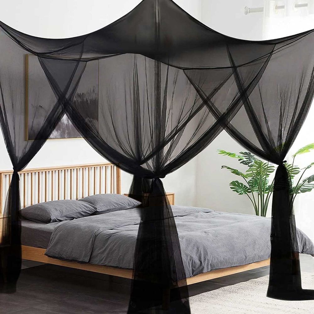 4 Corners Black Bed Canopy Curtains for Twin Full Size Bed,Highly Breathable,Soft and Easy to Cut,Wear Resistant and Durable,Suitable for Bedroom Home Indoor Patio Outdoor Decoration(L82xW74xH94inch)