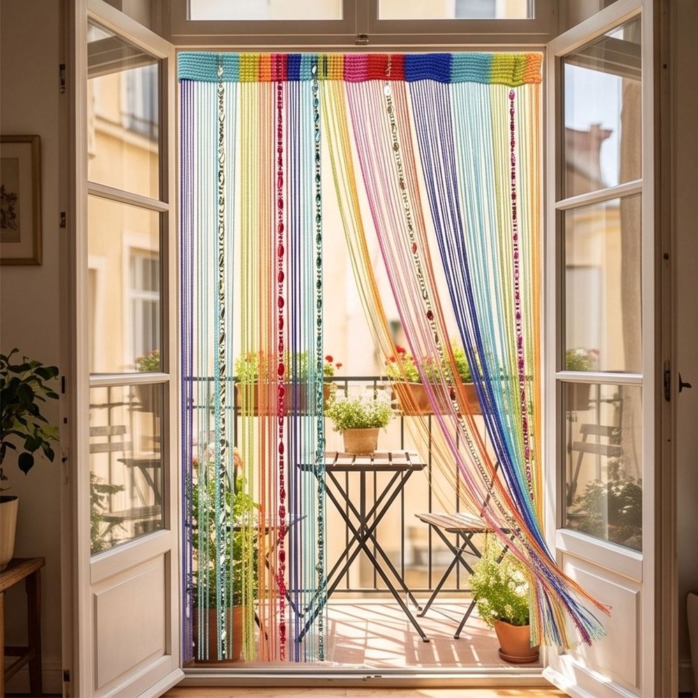 Rainbow Twisted Beaded Curtain with Tassels for Doorway Room Divider Boho Home Decor