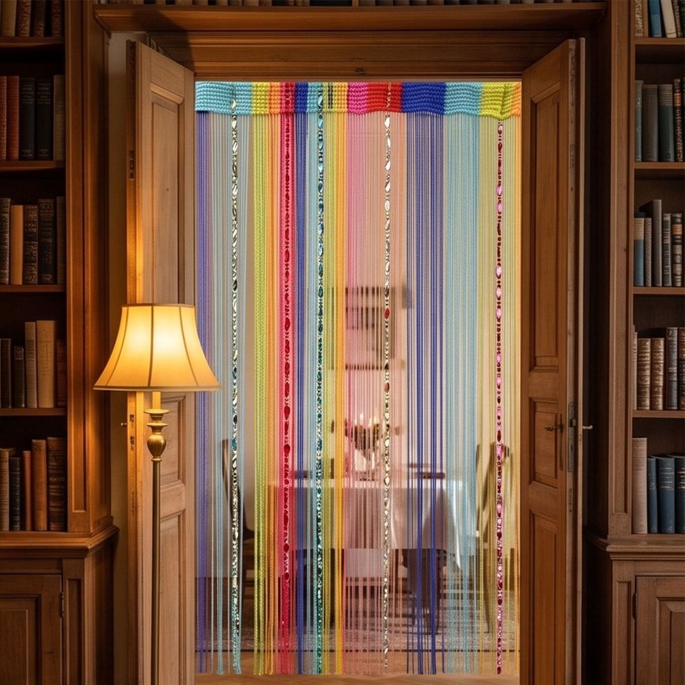 Rainbow Twisted Beaded Curtain with Tassels for Doorway Room Divider Boho Home Decor