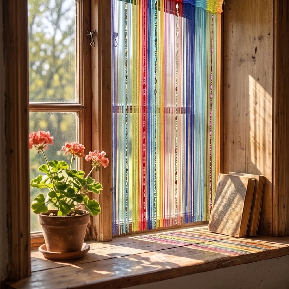 Rainbow Twisted Beaded Curtain with Tassels for Doorway Room Divider Boho Home Decor