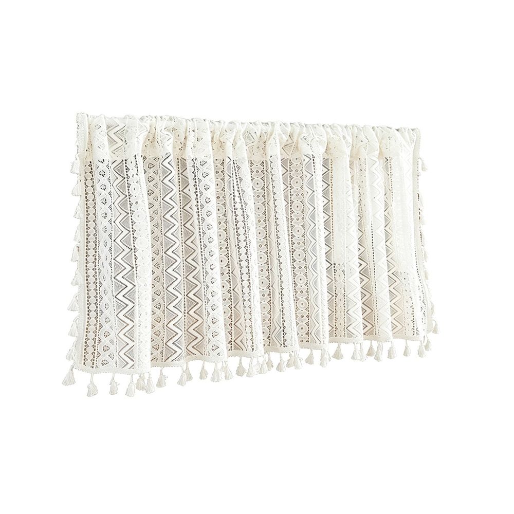 Bohemian Lace Tier Curtain With Tassels Semi-Sheer Polyester Cafe Curtain for Kitchen Cabinet Decor