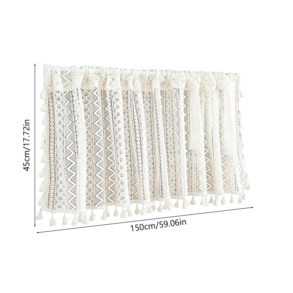 Bohemian Lace Tier Curtain With Tassels Semi-Sheer Polyester Cafe Curtain for Kitchen Cabinet Decor