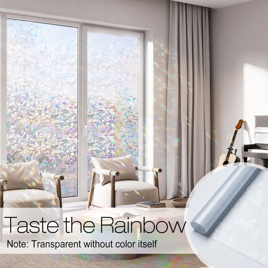 Window Privacy Film, Rainbow Window Clings, 3D Decorative Window Vinyl, Static Cling Window Sticker Non-Adhesive