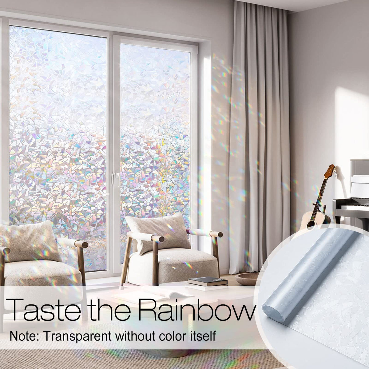 Window Privacy Film, Rainbow Window Clings, 3D Decorative Window Vinyl, Static Cling Window Sticker Non-Adhesive