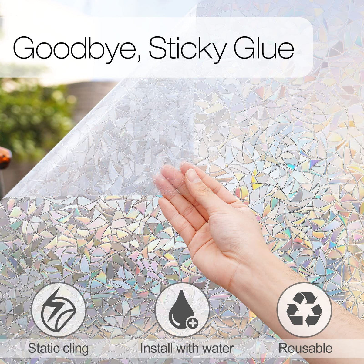 Window Privacy Film, Rainbow Window Clings, 3D Decorative Window Vinyl, Static Cling Window Sticker Non-Adhesive