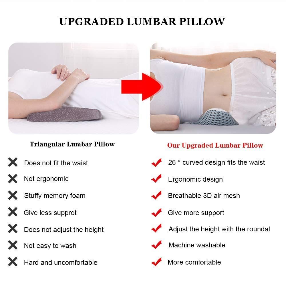 Lumbar Support Pillow for Sleeping, 3D Air Mesh Back Pillow for Bed, Adjustable Height Lumbar Pillow for Lower Back Pain Relief