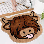 Highland Cow Bath Mat Cow Bathroom Rug Western Animal Shaped Rug Non Slip Floor Mat for Kitchen Bedroom Bathroom Decor 24"X24"