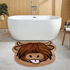 Highland Cow Bath Mat Cow Bathroom Rug Western Animal Shaped Rug Non Slip Floor Mat for Kitchen Bedroom Bathroom Decor 24"X24"