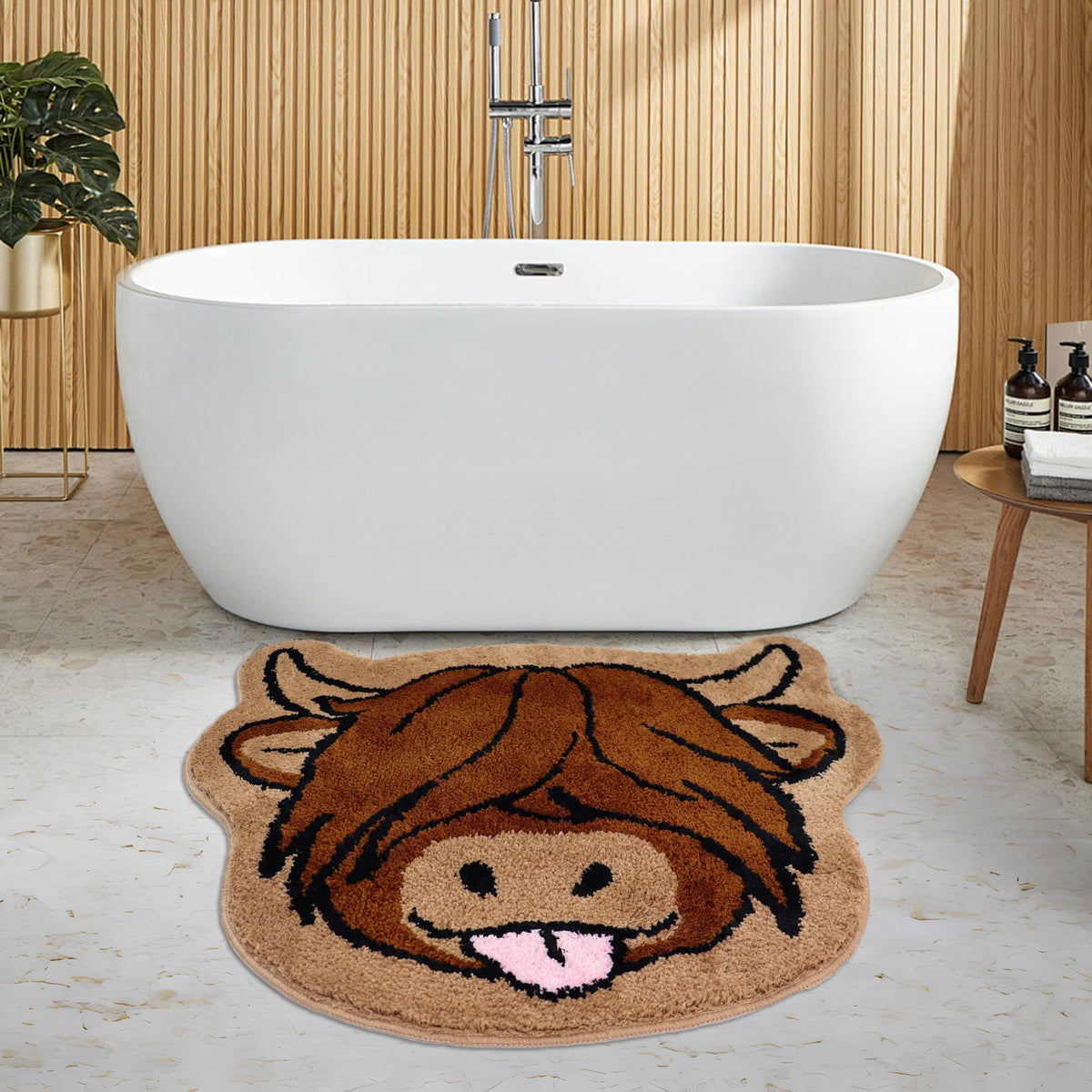 Highland Cow Bath Mat Cow Bathroom Rug Western Animal Shaped Rug Non Slip Floor Mat for Kitchen Bedroom Bathroom Decor 24"X24"