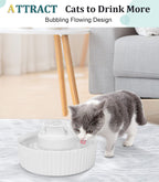 Ceramic Cat Water Fountain, Pet Ceramic Water Fountain Dispenser, 2.1 L Drinking Fountains Bowl for Cats and Dogs(White)